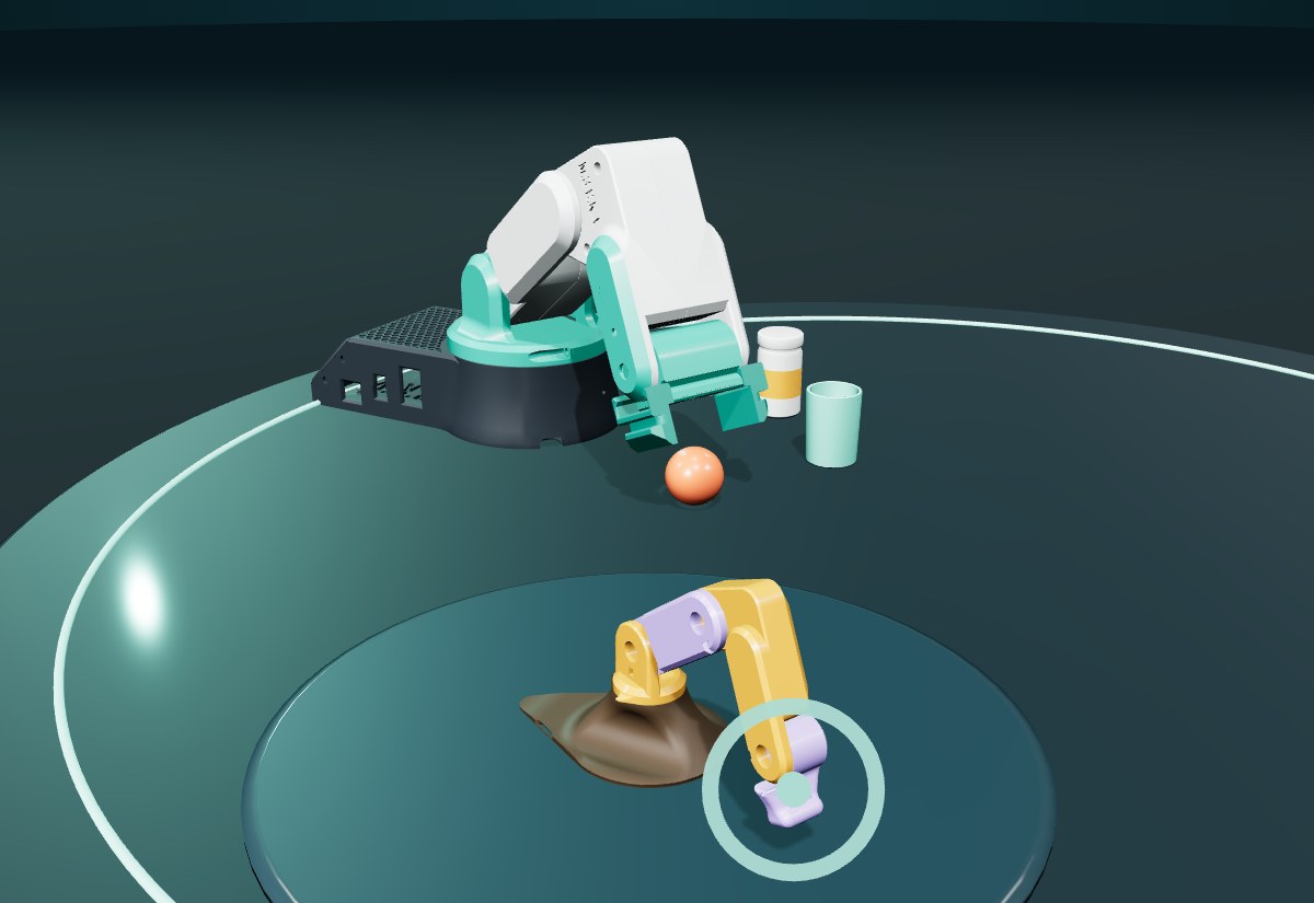 Robot arm reaching for a ball in the 3D demo