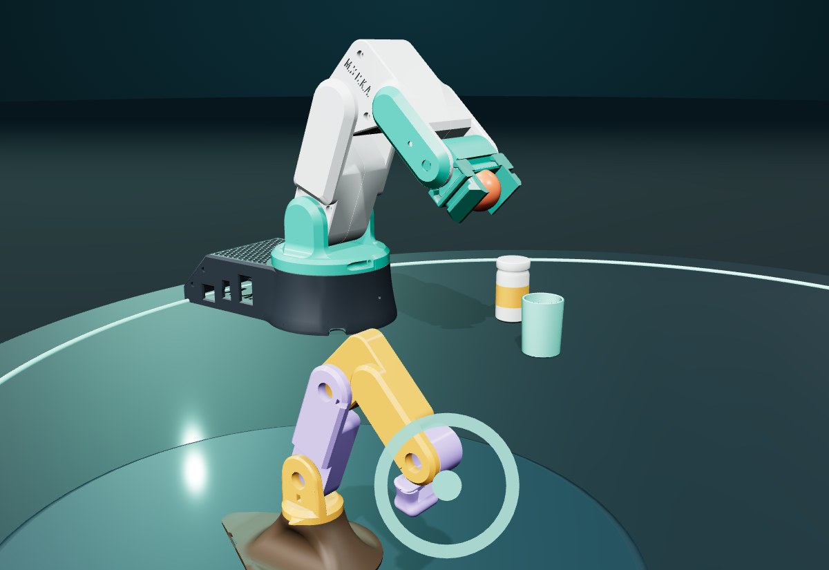 The AidBot robot arm and its mini controller in the interactive 3D demo